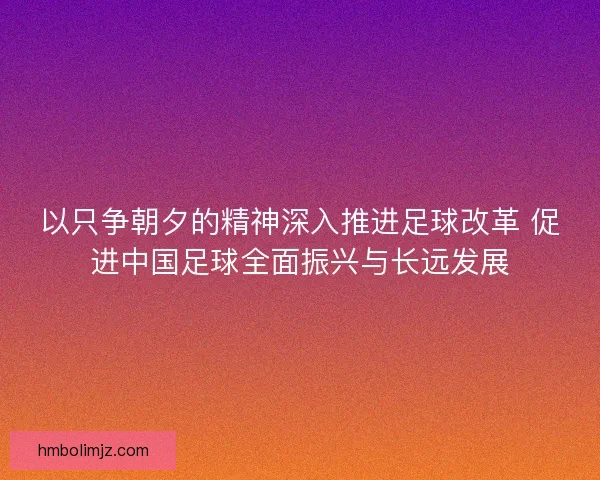 以只争朝夕的精神深入推进足球改革 促进中国足球全面振兴与长远发展